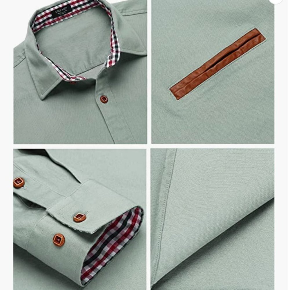 Casual Dress Shirt Button Down Shirts Long-Sleeve Denim Work Shirt, 5XL - Picture 6 of 8